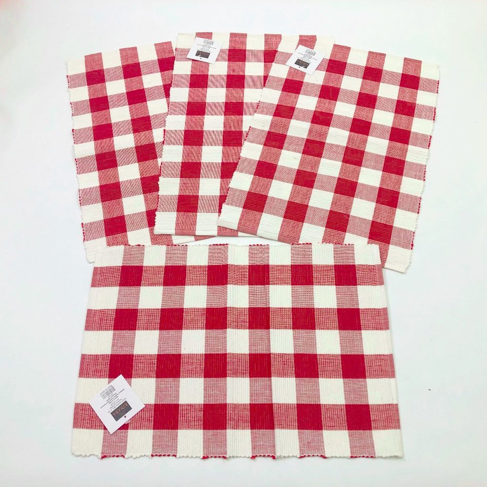 Madison Buffalo Ck Rib Sienna Red&White Placemats Place mats Set of 4 13x19 in